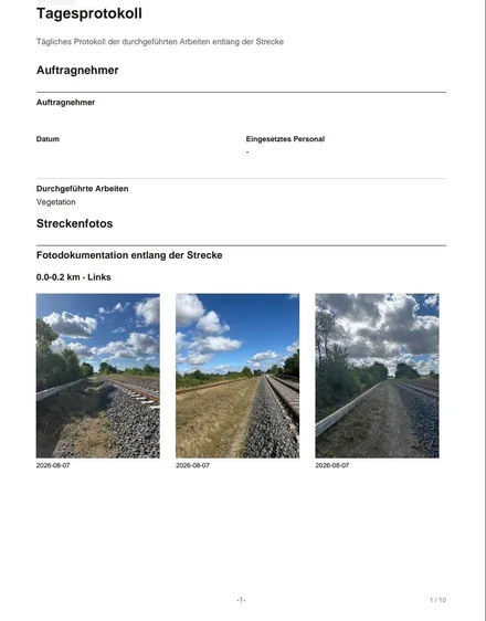 Das erzeugte Tagesprotokoll als PDF, geöffnet am Rechner.